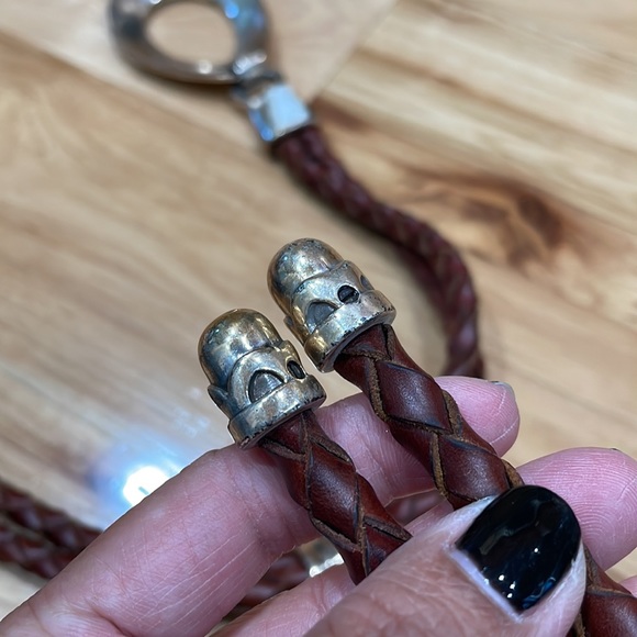 Vintage leather rope braided tie belt brown silver tone details medium large - Picture 7 of 12